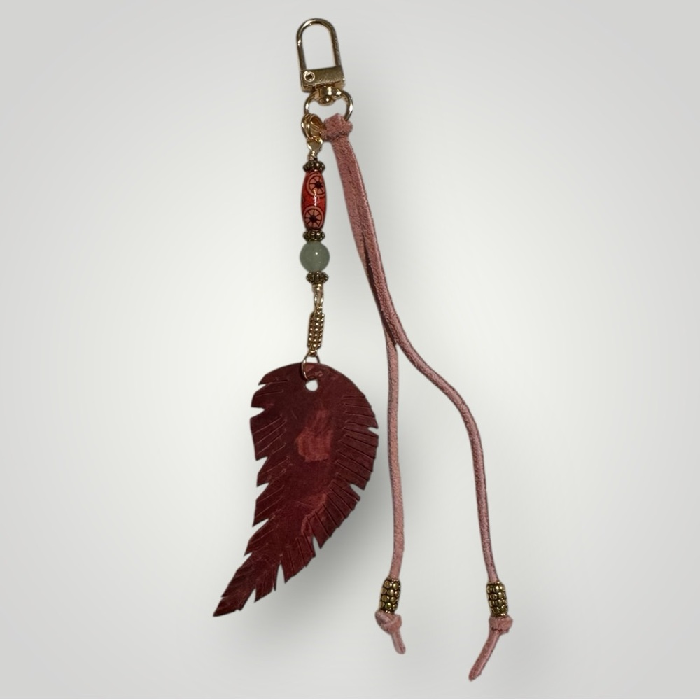 Handmade Leather Feather Bag Charm – Boho Style